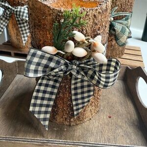 Rustic Candle with Checkered Bow